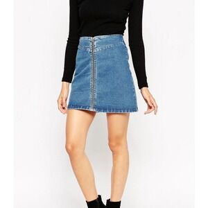 ASOS Denim Mini Skirt Women's‎ Size 6 US Blue Jean Zip Front Cotton